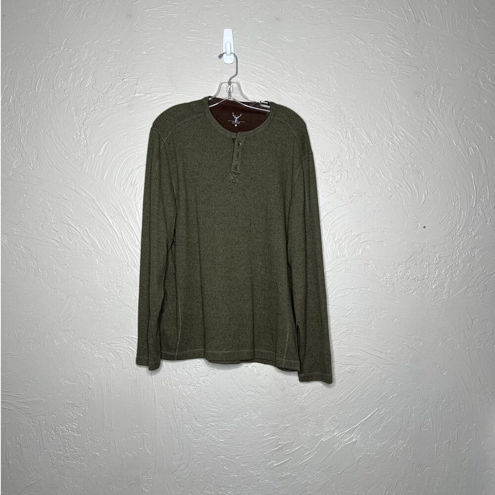 Nicoby Men's Large Green Henley Long Sleeve Casual Button Shirt